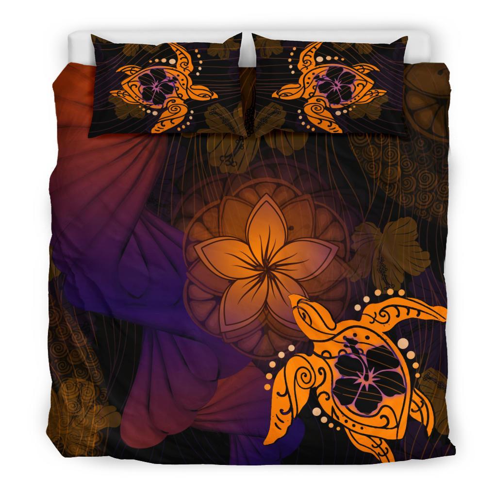 Hawaii Duvet Cover Set - Turtle With Flowers Orange - Polynesian Pride