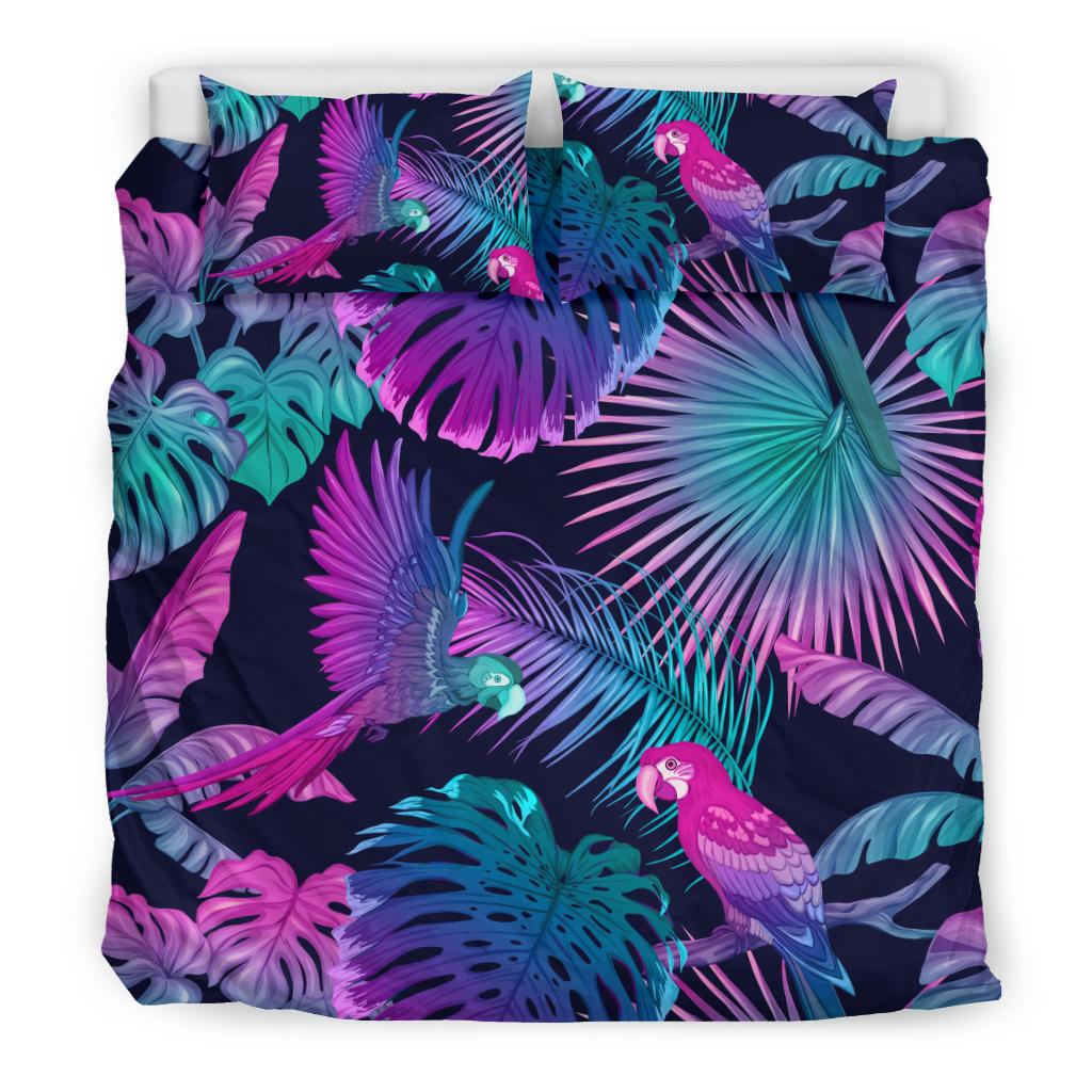 Palm Leaves Parrot Duvet Cover Set Neon - Polynesian Pride