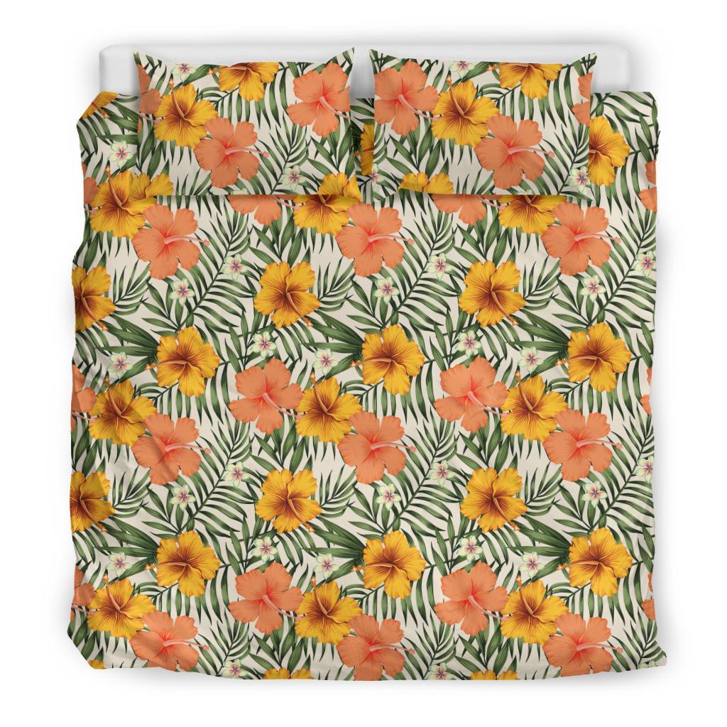 Hawaiian Tropical Hibiscus Flowers Palm Leaves Polynesian Bedding Set - Polynesian Pride