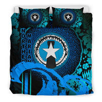 Northern Mariana Islands Duvet Cover Set - Hibiscus And Wave Navy Blue - Polynesian Pride