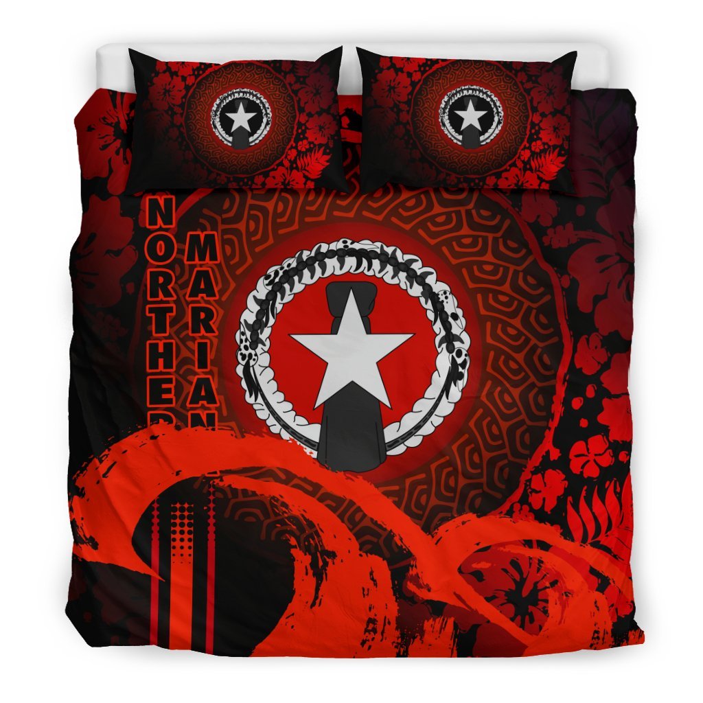 Northern Mariana Islands Duvet Cover Set - Hibiscus And Wave Red Red - Polynesian Pride