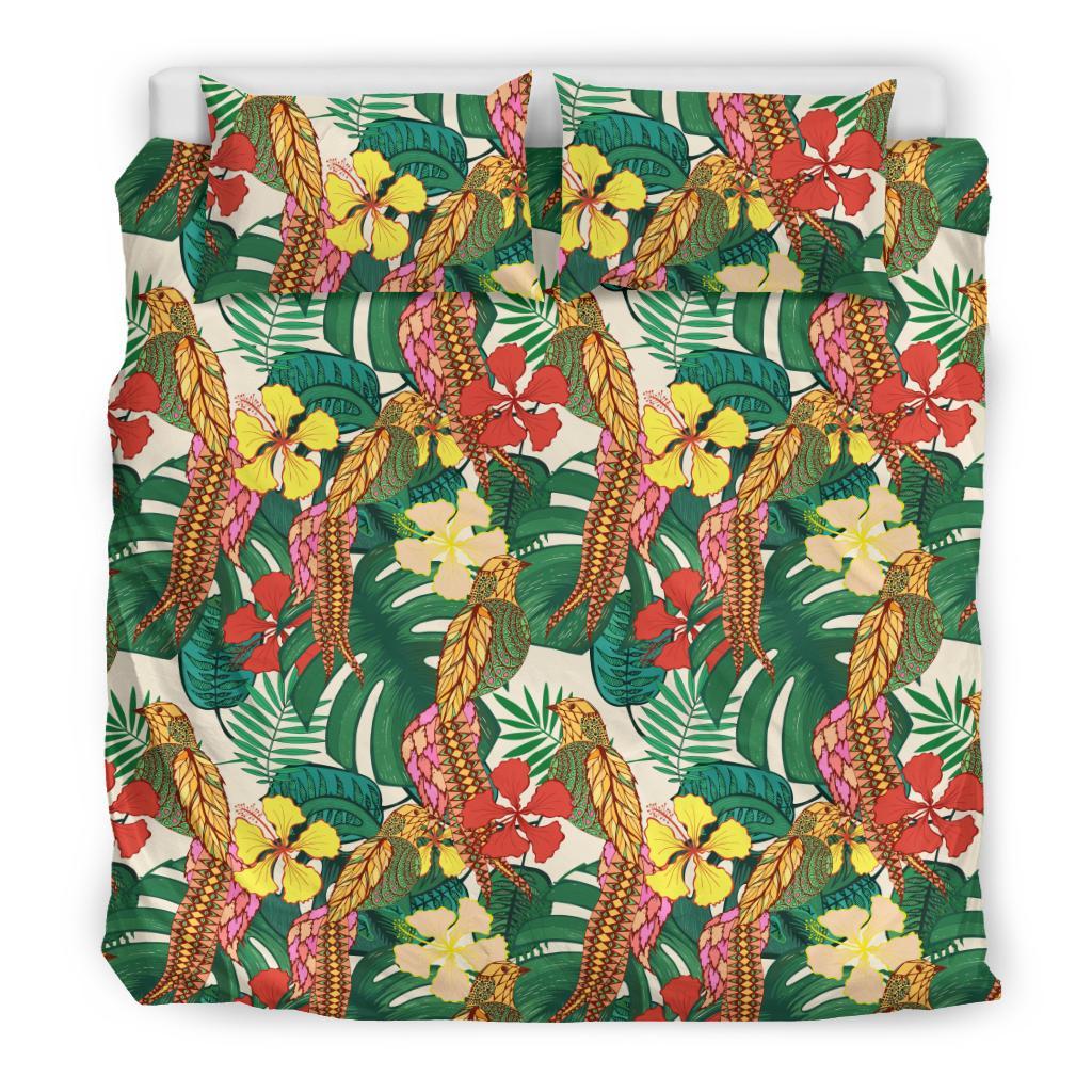 Hawaiian Tropical Leaves Flowers And Birds Floral Jungle Polynesian Bedding Set - Polynesian Pride