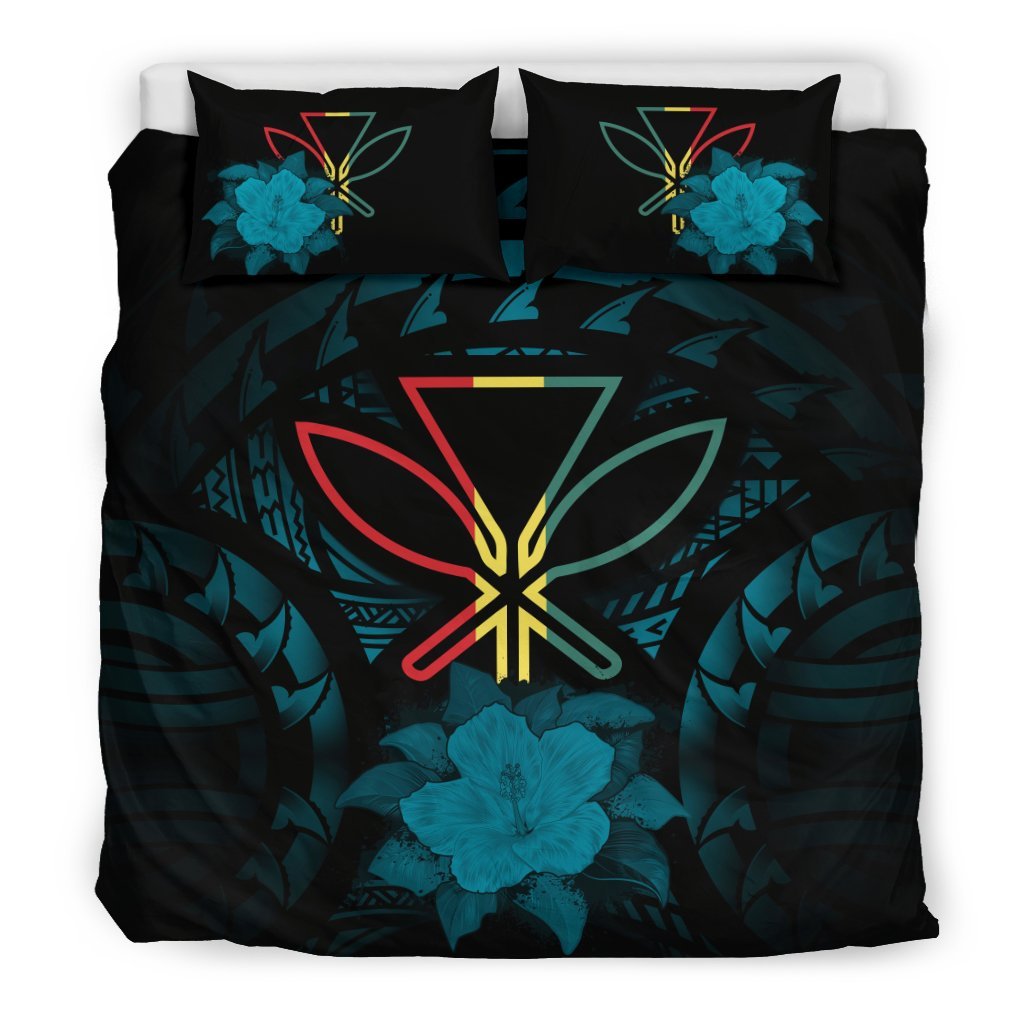 Hawaii Duvet Cover Set - Kanaka Maoli Turquoise Hibiscus Rising Art - Polynesian Pride