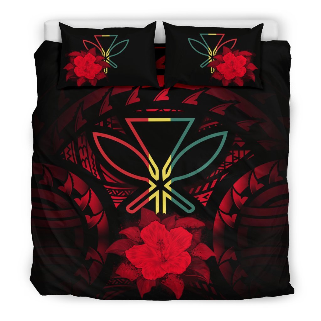 Hawaii Duvet Cover Set - Kanaka Maoli Red Hibiscus Rising Red - Polynesian Pride