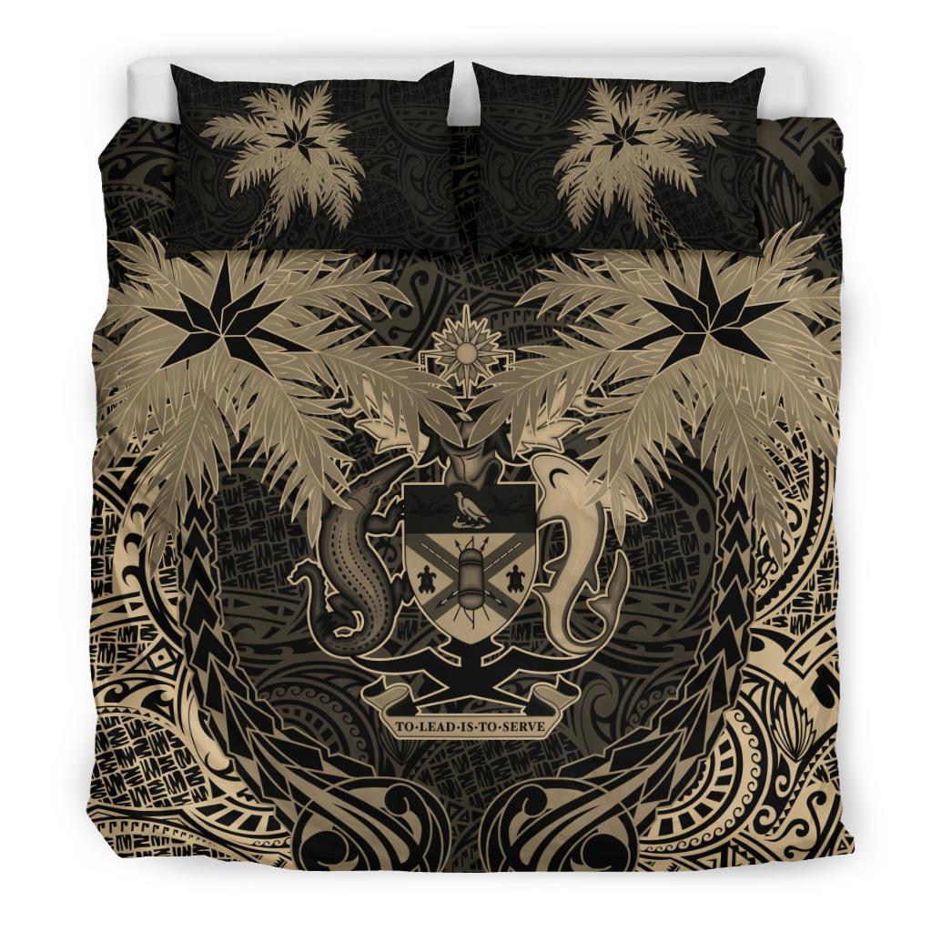 Solomon Islands Duvet Cover Set - Solomon Islands Coat Of Arms Coconut (Duvet Cover) Black - Polynesian Pride