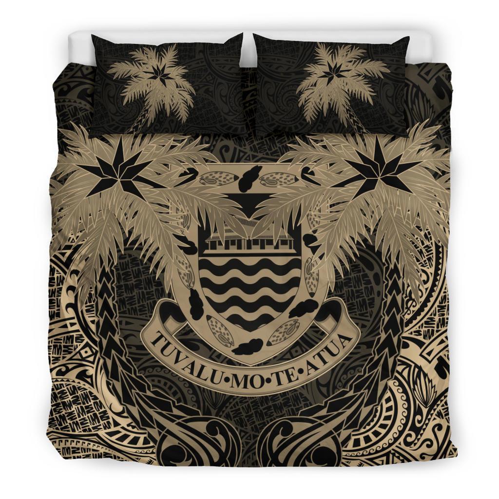 Tuvalu Duvet Cover Set - Tuvalu Coat Of Arms Coconut (Duvet Cover) Black - Polynesian Pride