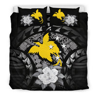 Papua New Guinea Duvet Cover Set - Papua New Guinea Flag Gray Hibiscus Gray - Polynesian Pride