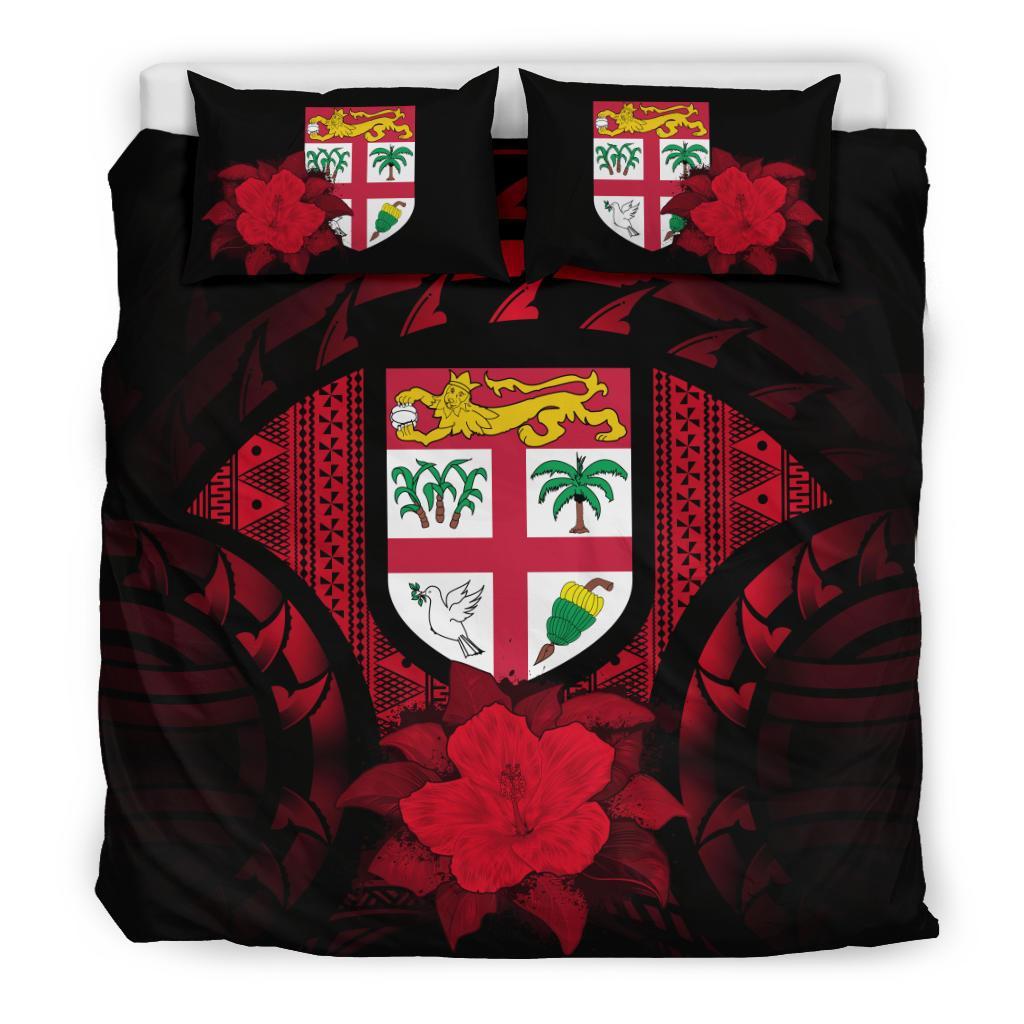 Fiji Duvet Cover Set - Fiji Flag & Red Hibiscus Red - Polynesian Pride