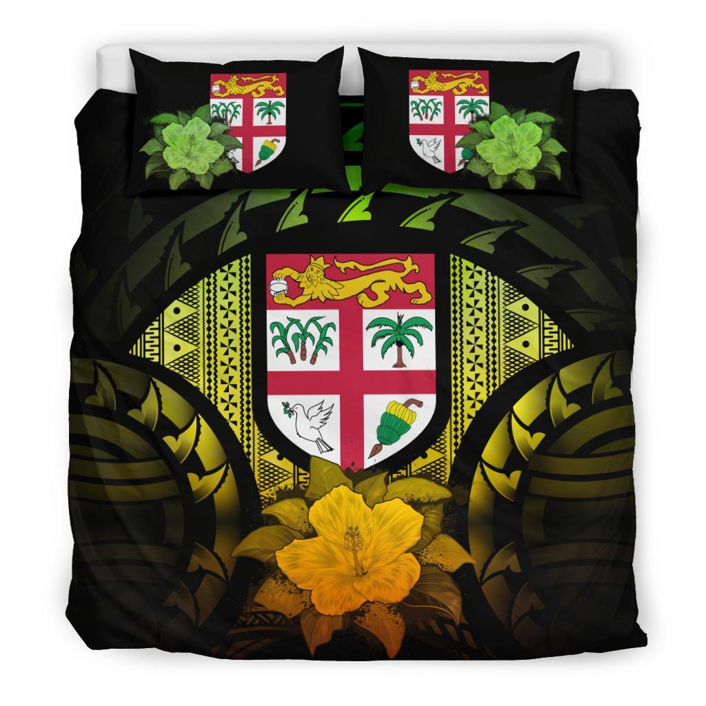 Fiji Duvet Cover Set - Fiji Flag & Reggae Hibiscus Art - Polynesian Pride