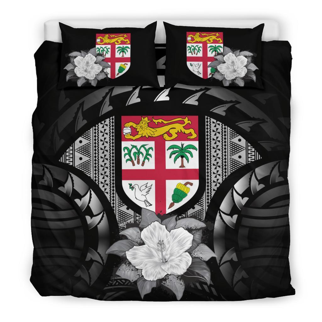 Fiji Duvet Cover Set - Fiji Flag & Gray Hibiscus Gray - Polynesian Pride