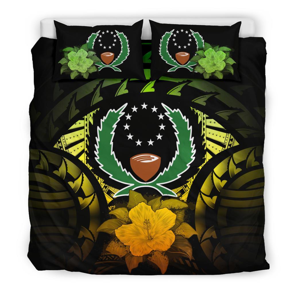 Pohnpei Duvet Cover Set - Pohnpei Flag & Reggae Hibiscus Art - Polynesian Pride