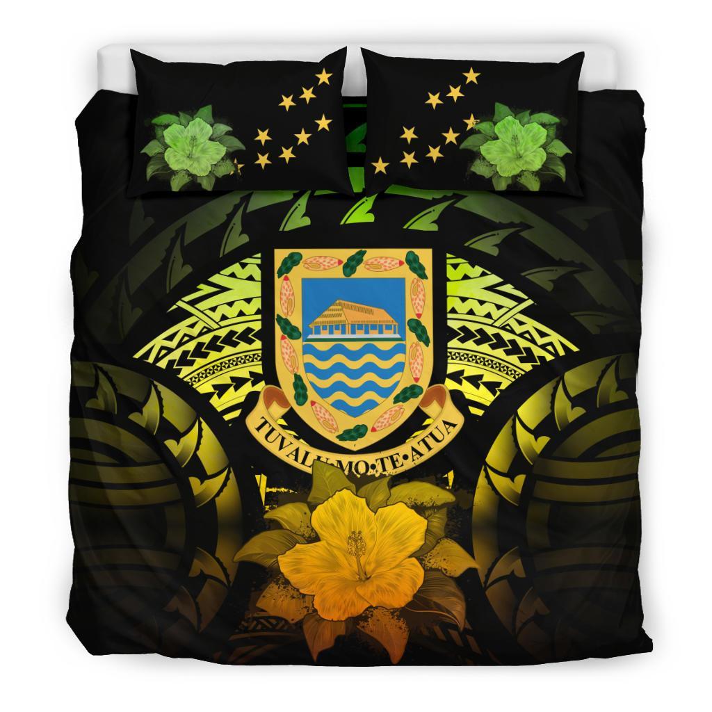 Tuvalu Duvet Cover Set - Tuvalu Coat Of Arms & Reggae Hibiscus Art - Polynesian Pride