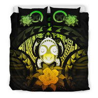 Vanuatu Duvet Cover Set - Turtle Tiki Face & Reggae Hibiscus Art - Polynesian Pride
