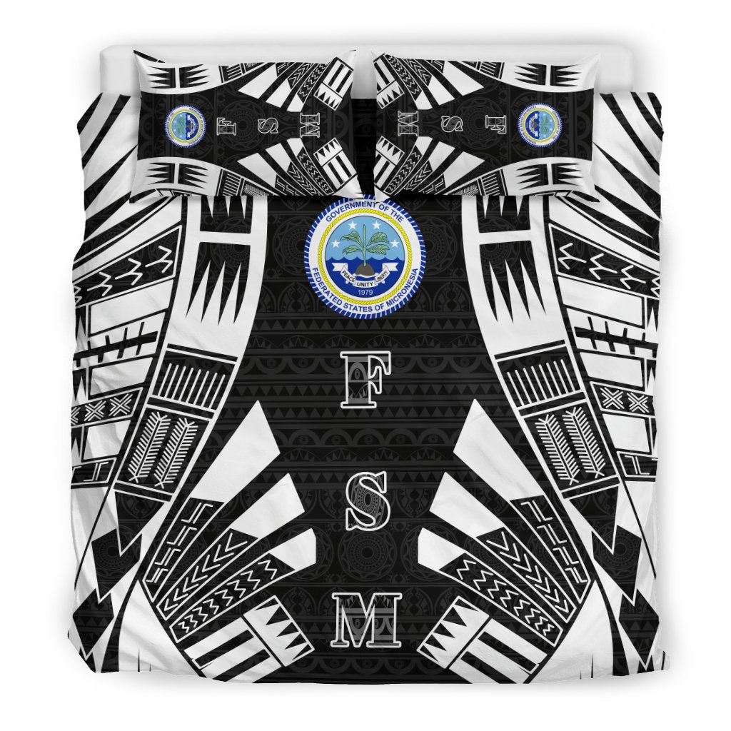 Federated States of Micronesia Duvet Cover Set - Polynesian Tattoo Black - Polynesian Pride