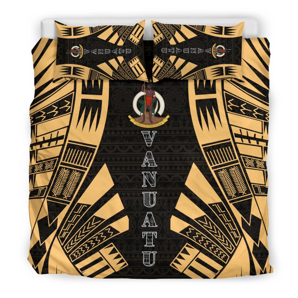 Vanuatu Duvet Cover Set - Polynesian Tattoo Gold - Polynesian Pride