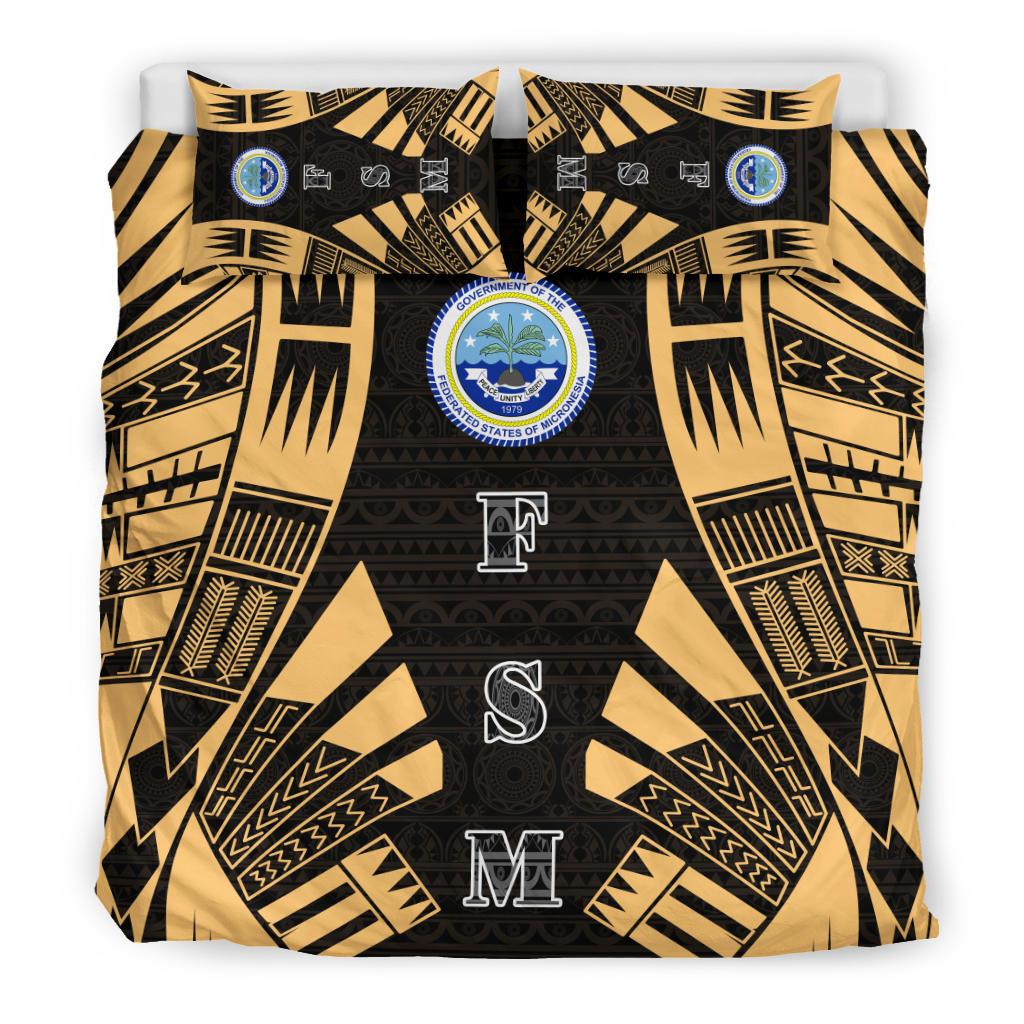 Federated States of Micronesia Duvet Cover Set - Polynesian Tattoo Gold - Polynesian Pride