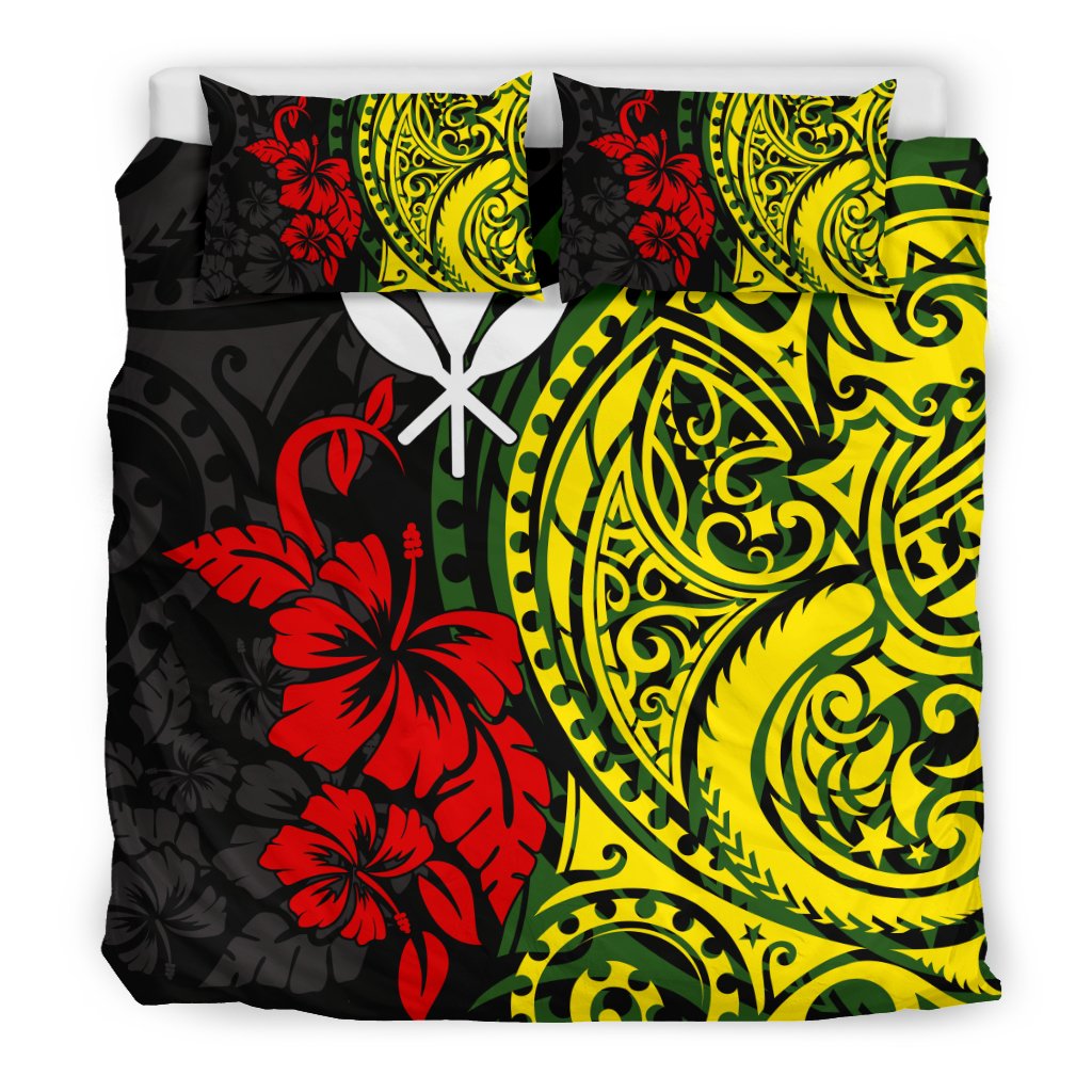 Hawaii Bedding Set - Polynesian Patterns With Hibiscus Flowers YELLOW - Polynesian Pride