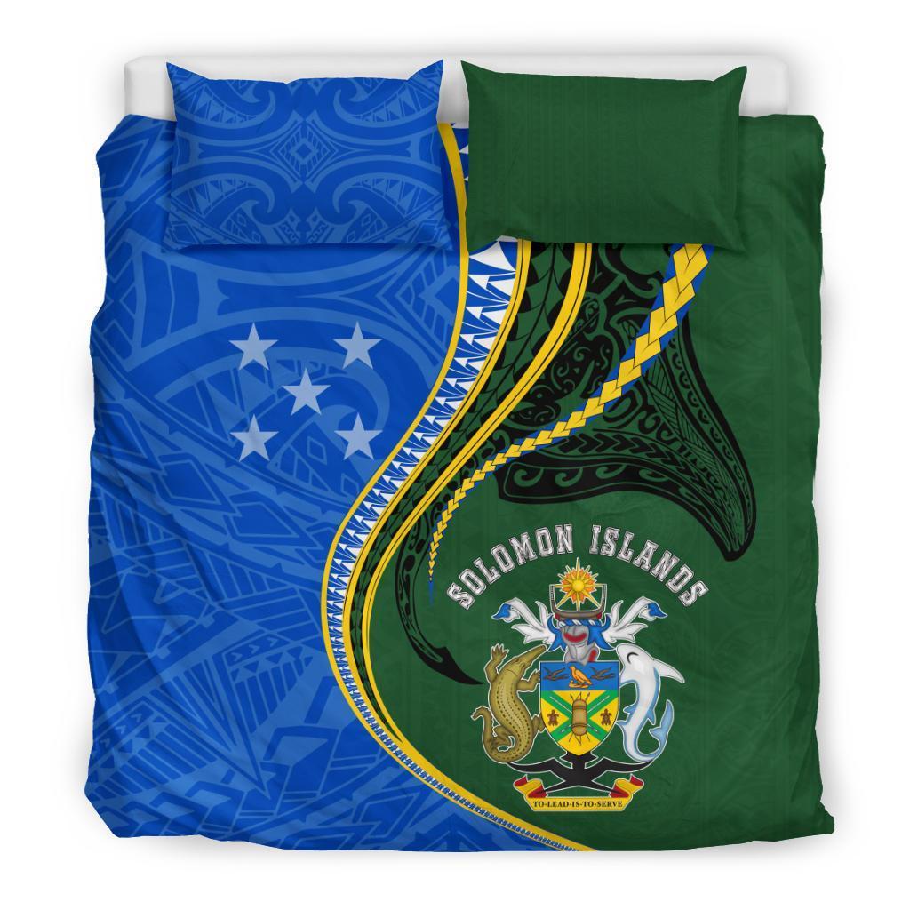 Solomon Islands Bedding Set - Solomon Islands Coat Of Arms Kanaloa Tatau Gen SI Blue - Polynesian Pride