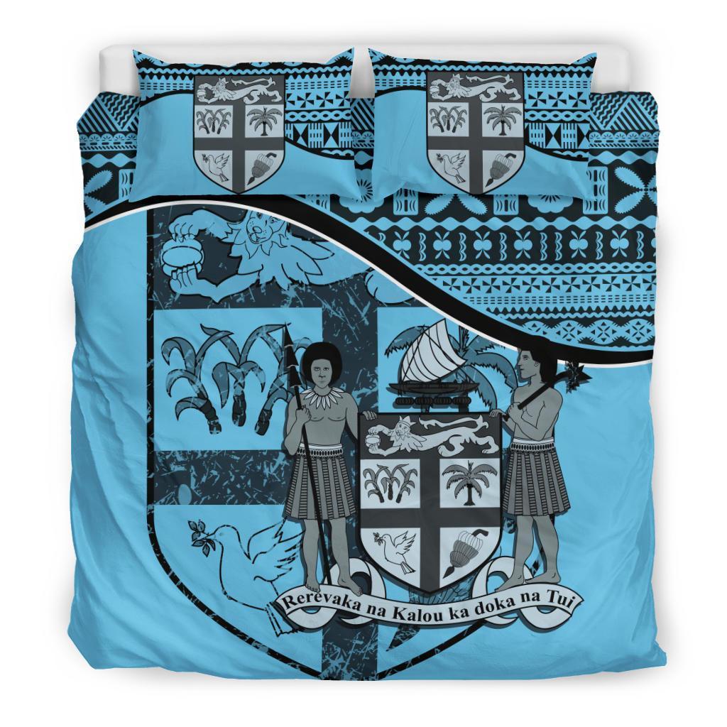 Fiji Duvet Cover Set - Fiji Flag & Coat Of Arms Blue Blue - Polynesian Pride