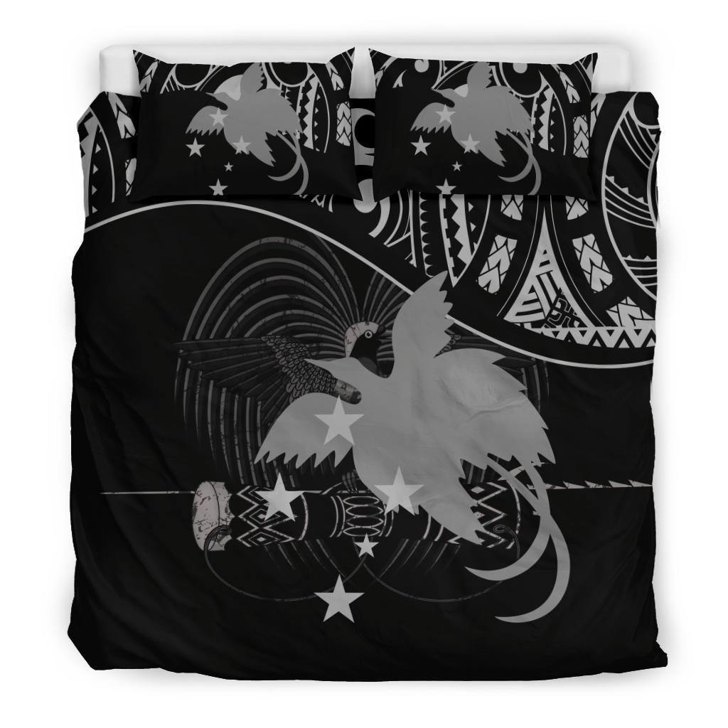 Papua New Guinea Duvet Cover Set - Papua New Guinea Flag & Coat Of Arms Black Black - Polynesian Pride