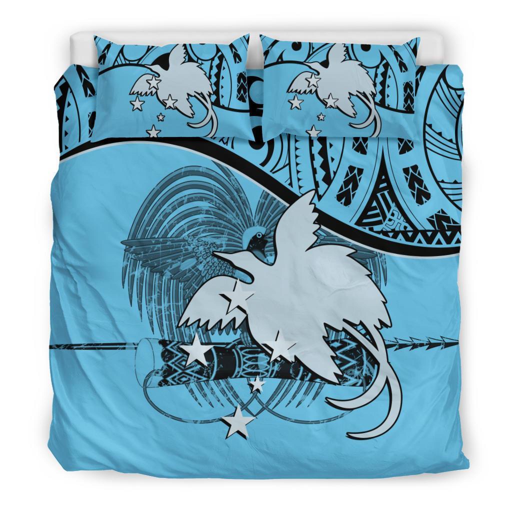 Papua New Guinea Duvet Cover Set - Papua New Guinea Flag & Coat Of Arms Blue Blue - Polynesian Pride