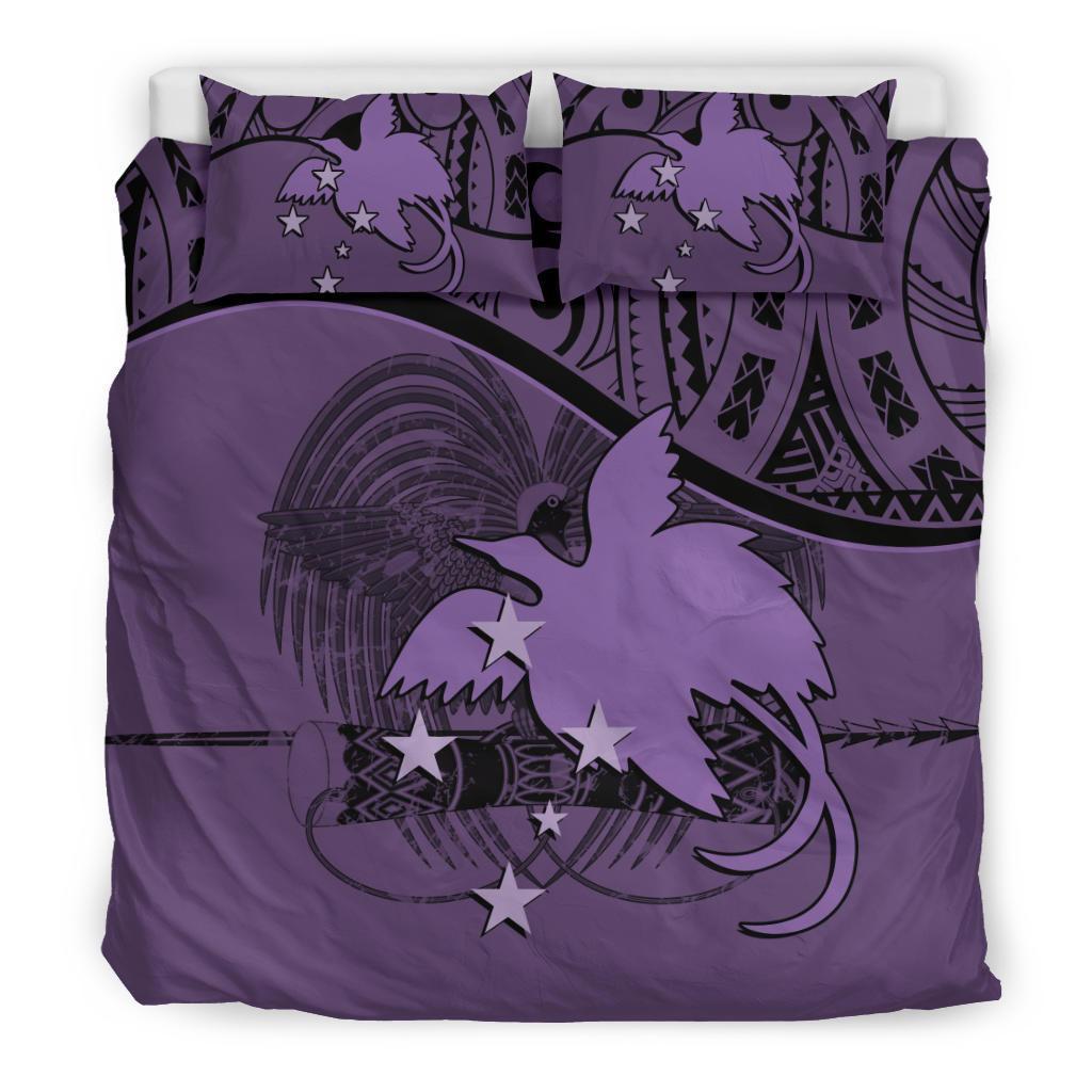 Papua New Guinea Duvet Cover Set - Papua New Guinea Flag & Coat Of Arms Purple Purple - Polynesian Pride