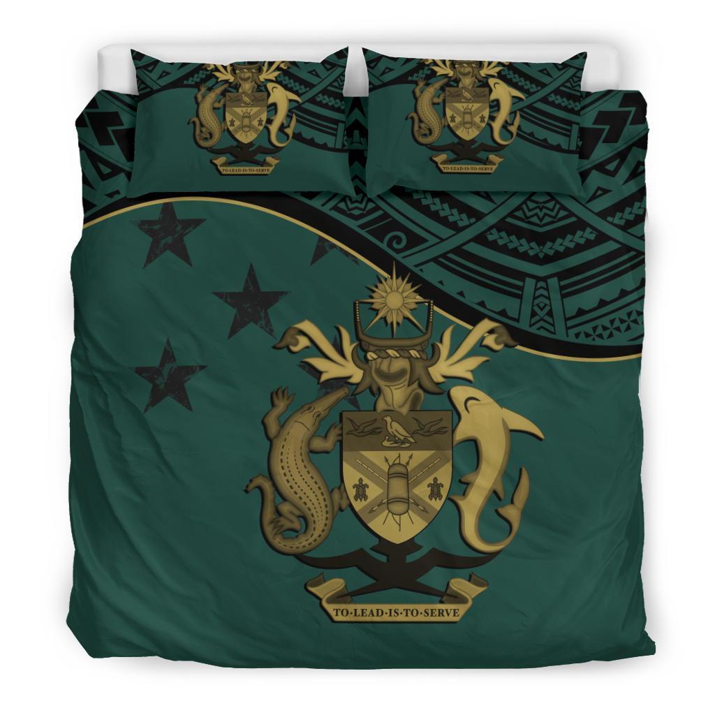 Solomon Island Duvet Cover Set - Flag & Coat Of Arms Drak Blue Green - Polynesian Pride