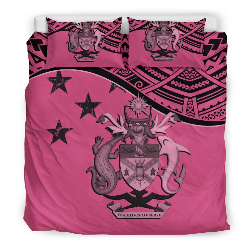 Solomon Island Duvet Cover Set - Flag & Coat Of Arms Pink Pink - Polynesian Pride