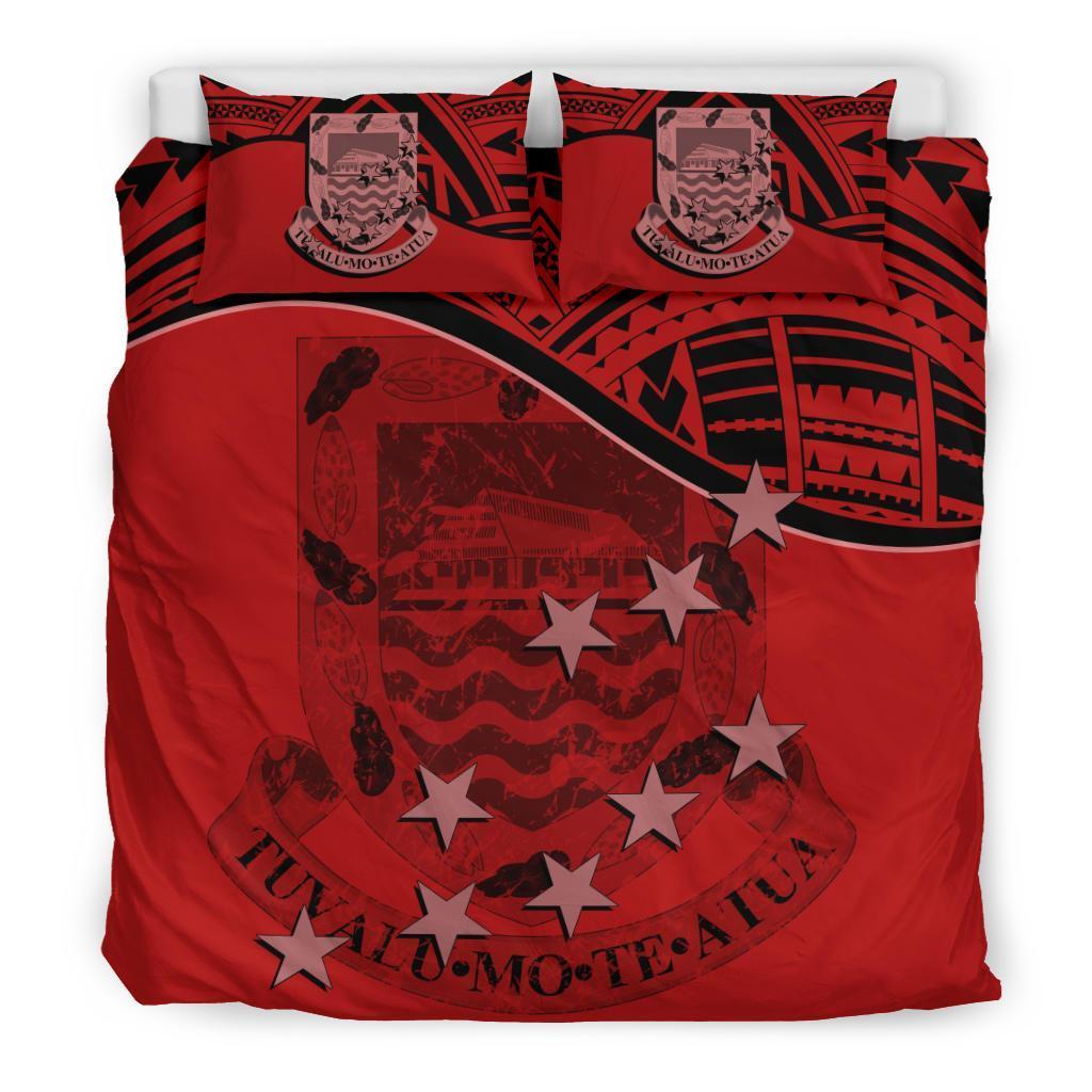 Tuvalu Duvet Cover Set - Coat Of Arms & Flag Red Red - Polynesian Pride