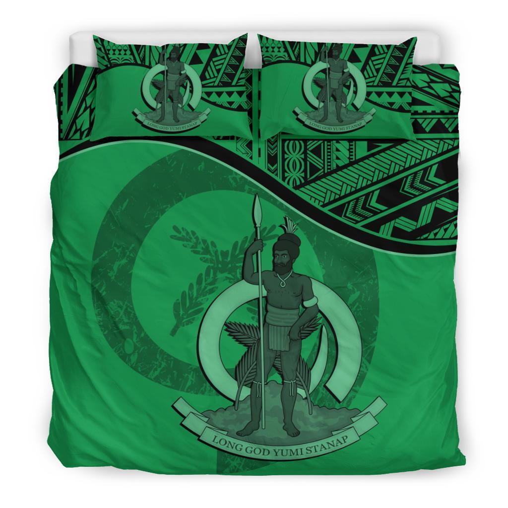 Vanuatu Duvet Cover Set - Vanuatu Coat Of Arms Green Green - Polynesian Pride