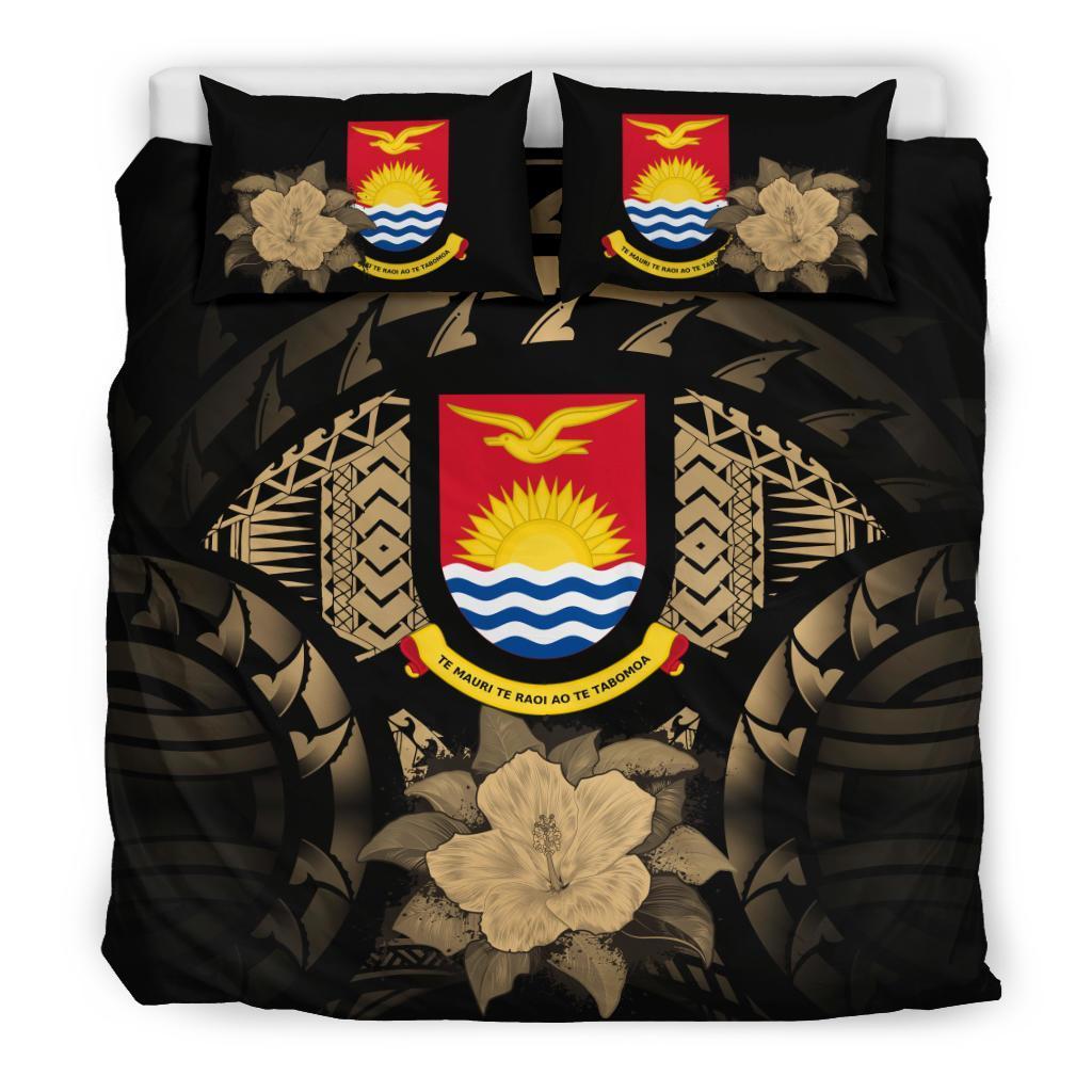 Kiribati Duvet Cover Set - Kiribati Coat Of Arms & Brown Hibiscus Brown - Polynesian Pride