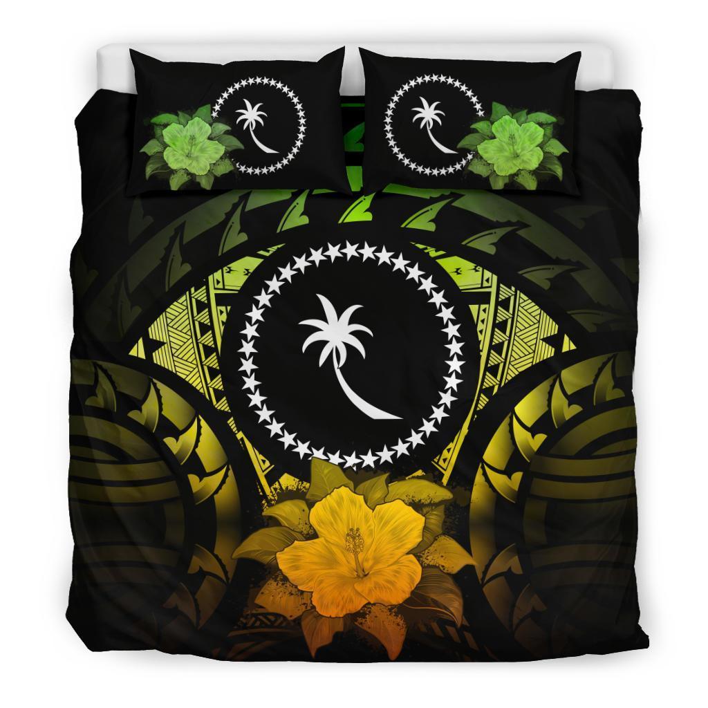 Chuuk Duvet Cover Set - Chuuk Flag & Reggae Hibiscus - Polynesian Pride