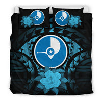 Yap Duvet Cover Set - Yap Flag & Blue Hibiscus Blue - Polynesian Pride