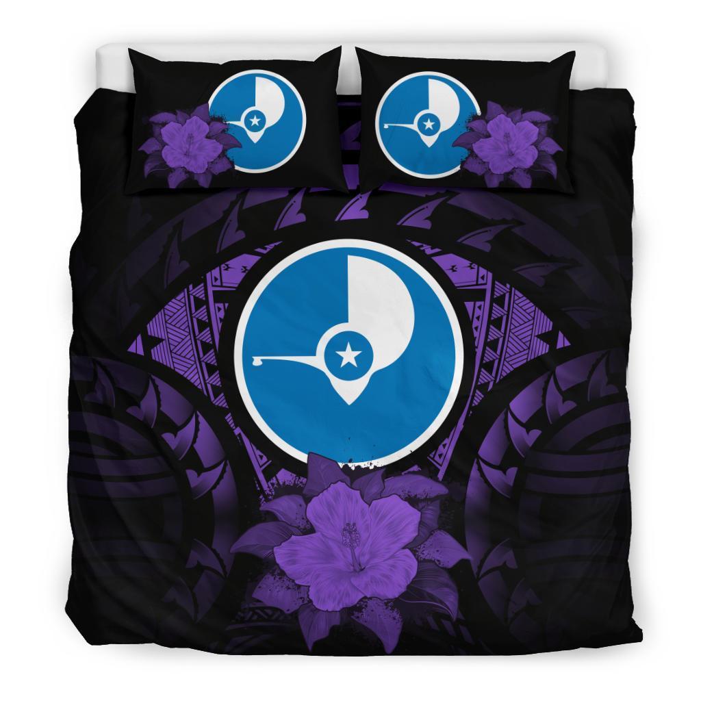 Yap Duvet Cover Set - Yap Flag & Purple Hibiscus Purple - Polynesian Pride