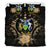 Solomon Island Duvet Cover Set - Solomon Island Coat Of Arms & Brown Hibiscus Brown - Polynesian Pride