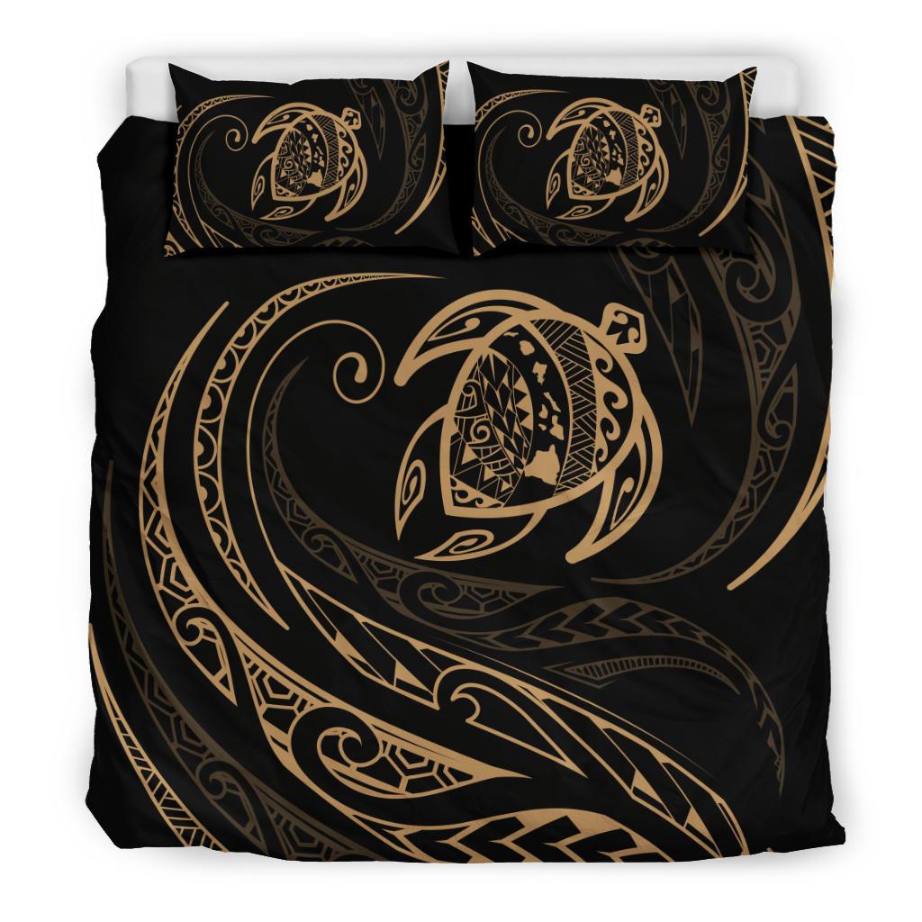 Hawaiian Map Turtle Polynesian Bedding Set - Gold - Frida Style - Polynesian Pride