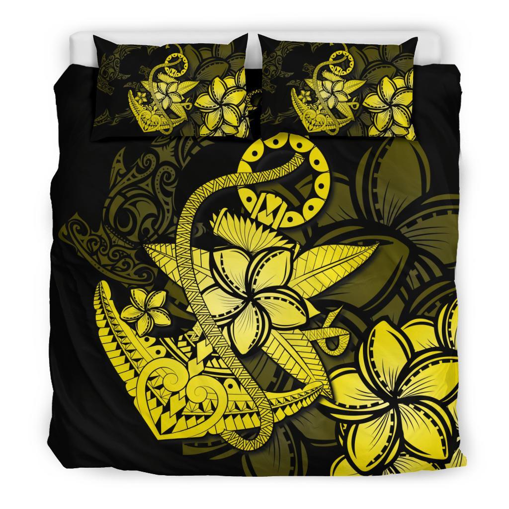 Hawaiian Anchor Plumeria Hamerhead Shark Polynesian Bedding Set - Yellow - Polynesian Pride