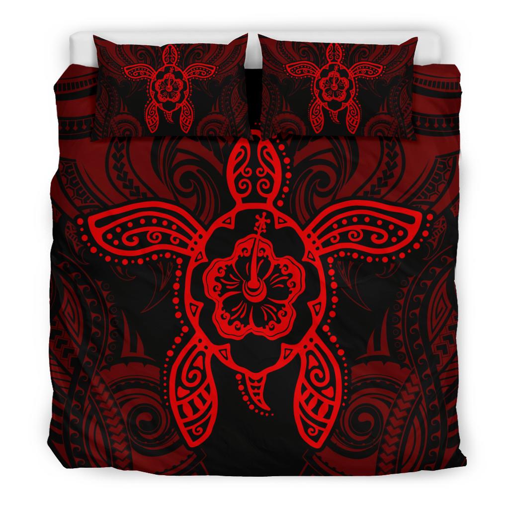 Hawaiian Turtle Hibiscus Polynesian Bedding Set Red - Polynesian Pride
