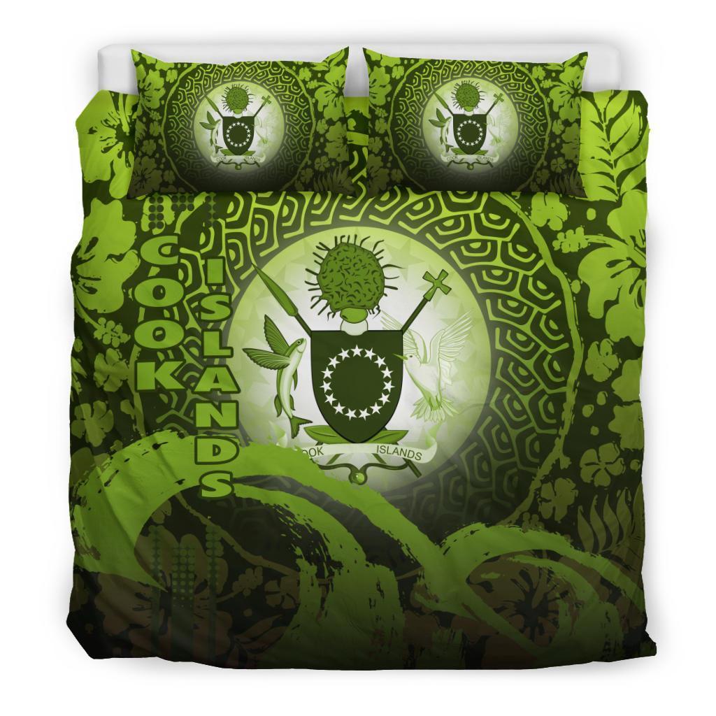 Cook Islands Bedding Set - Wave And Hibiscus Green - Polynesian Pride