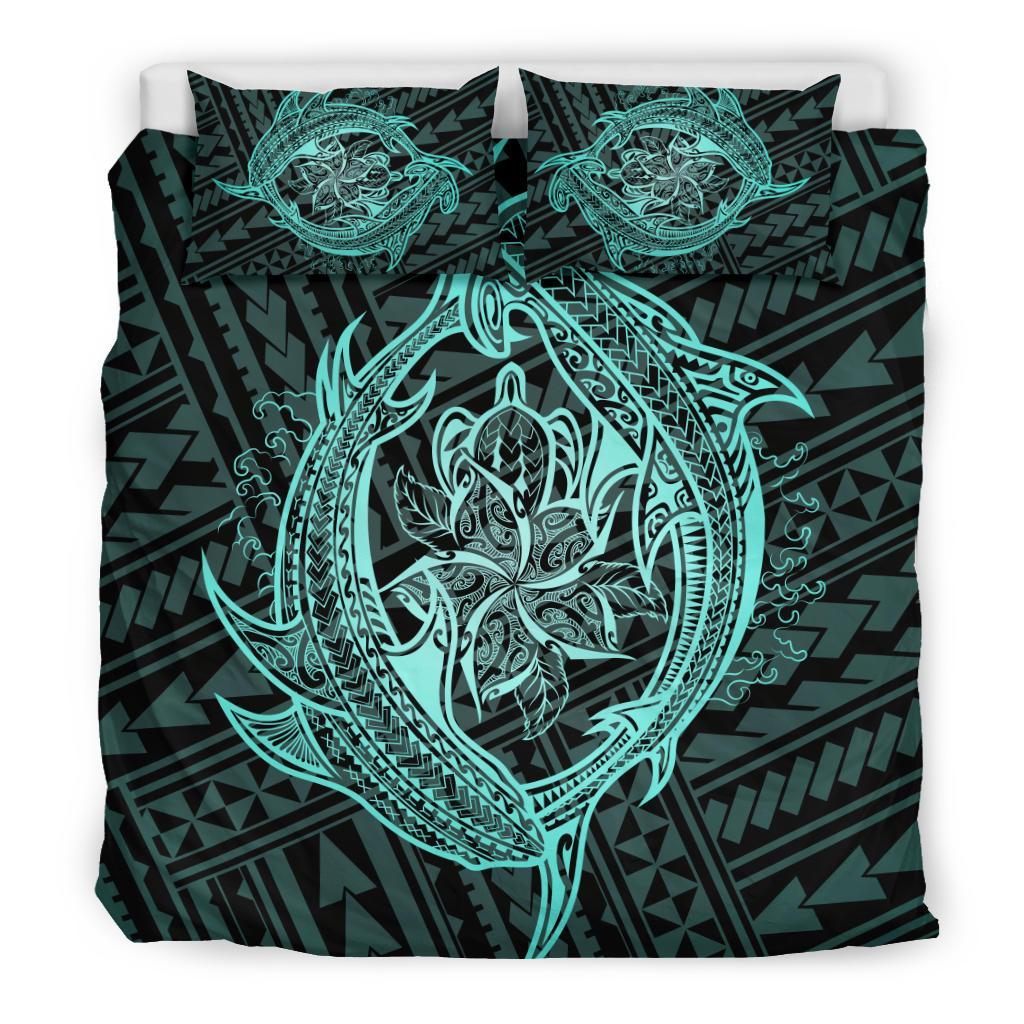 Hawaiian Hammerhead Shark Yin Yang Polynesian Bedding Set - Turquoise - Polynesian Pride