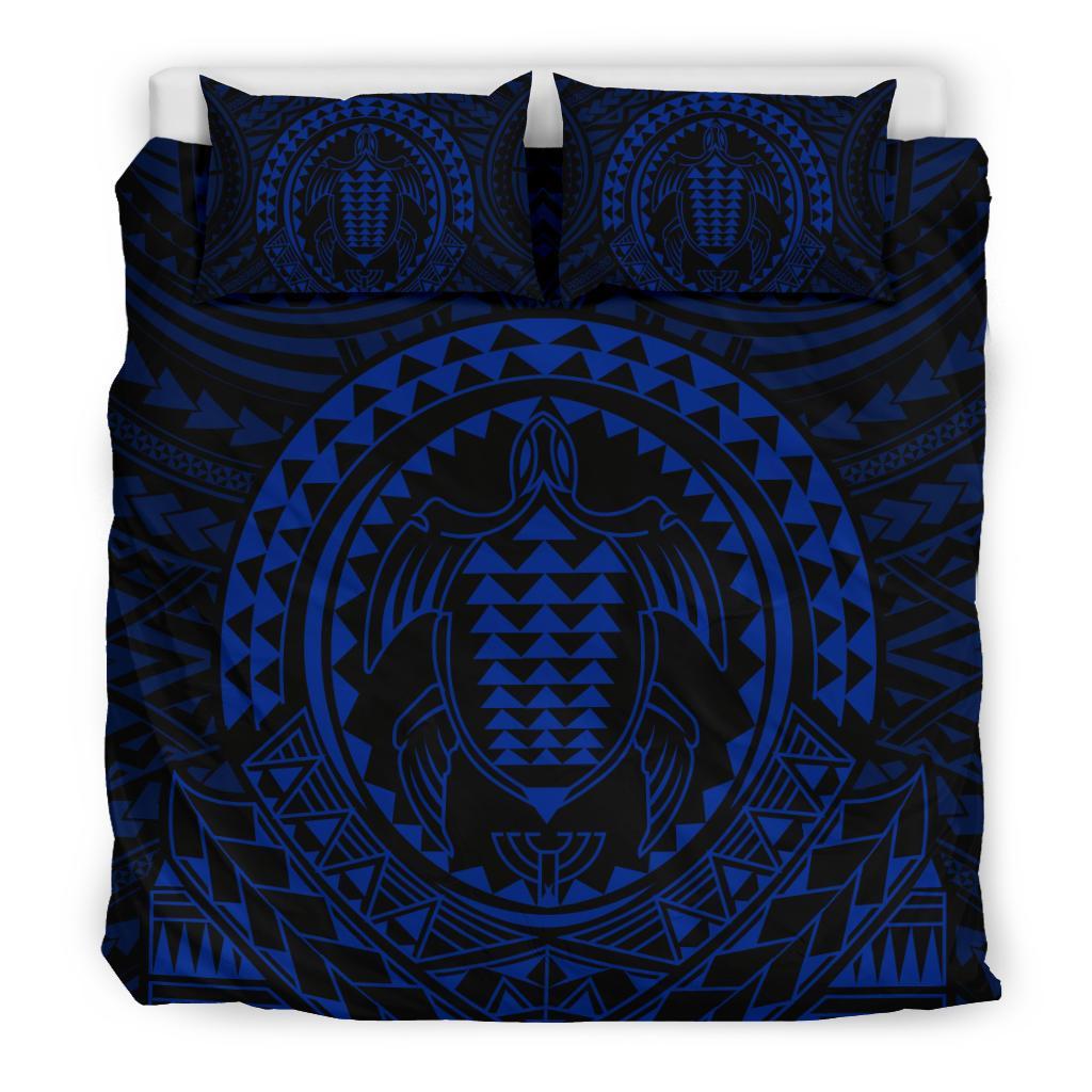 Hawaiian Kakau Honu Arc Blue Polynesian Bedding Set - Polynesian Pride