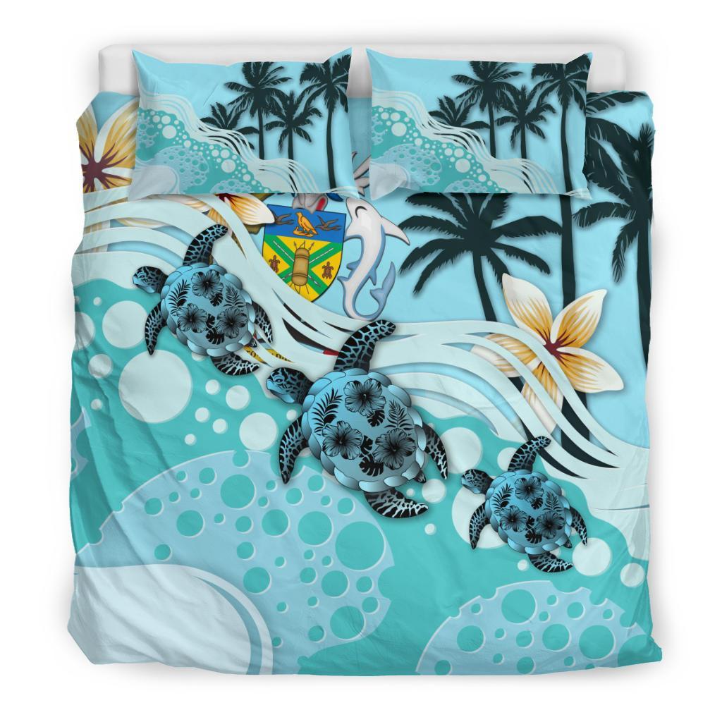 Polynesian Duvet Cover Set - Solomon Islands Bedding Set Blue Turtle Hibiscus Blue - Polynesian Pride