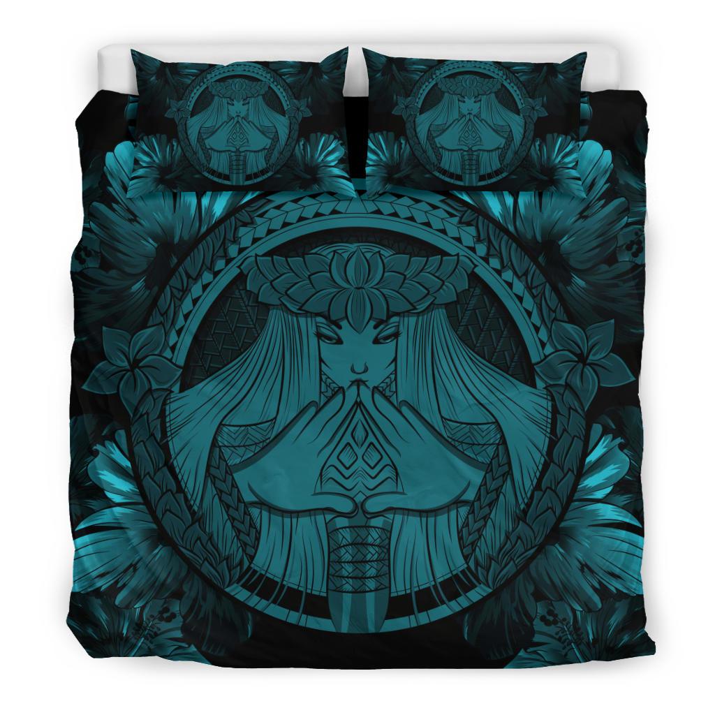 Hawaiian Map Madame Pele Polynesian Bedding Set Blue - Polynesian Pride