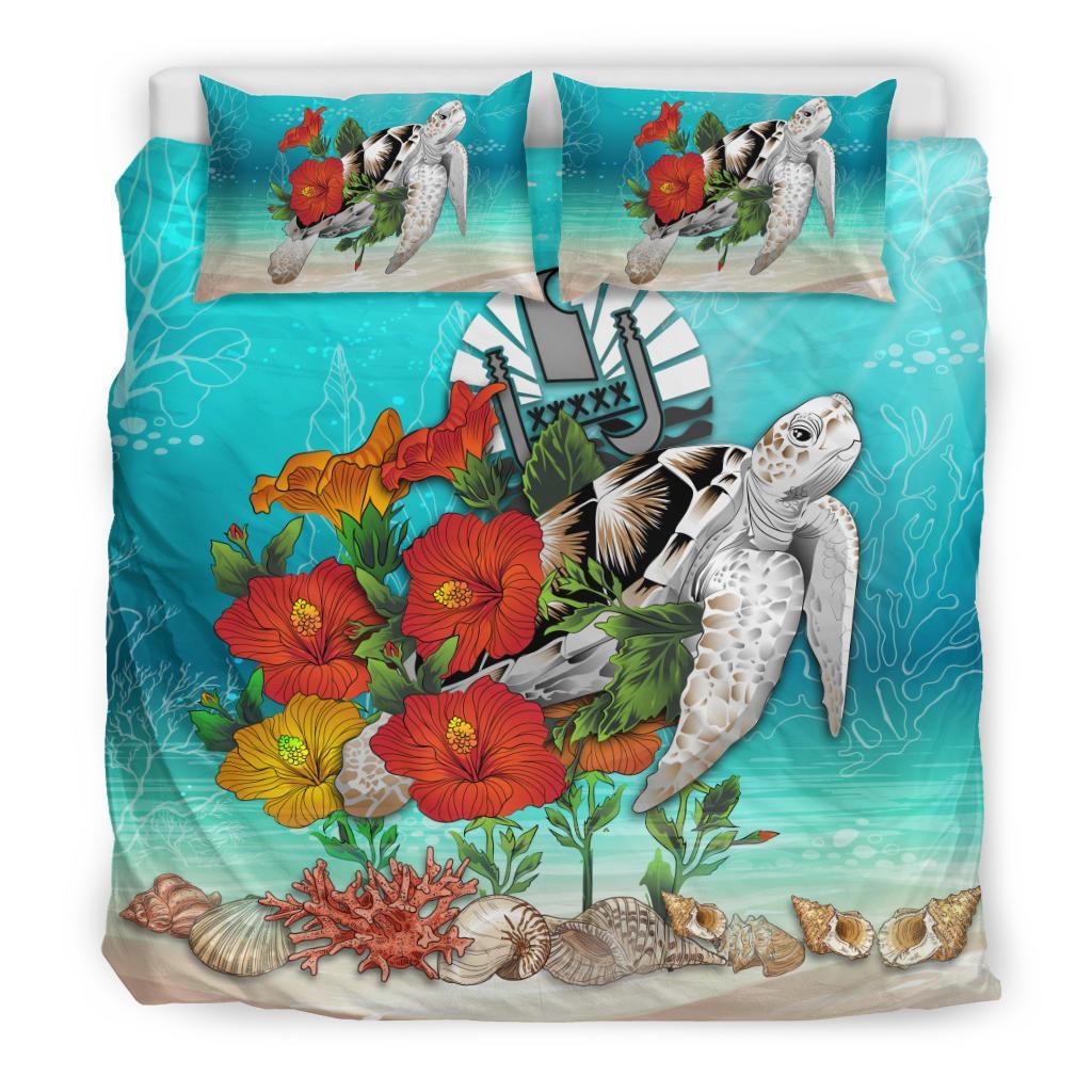 Polynesian Duvet Cover Set - Tahiti Bedding Set - Ocean Turtle Hibiscus Blue - Polynesian Pride