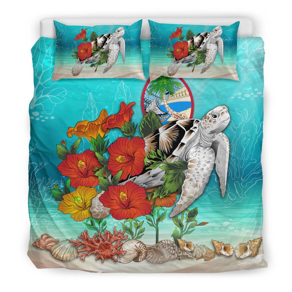 Polynesian Duvet Cover Set - Guam Bedding Set Ocean Turtle Hibiscus Blue - Polynesian Pride