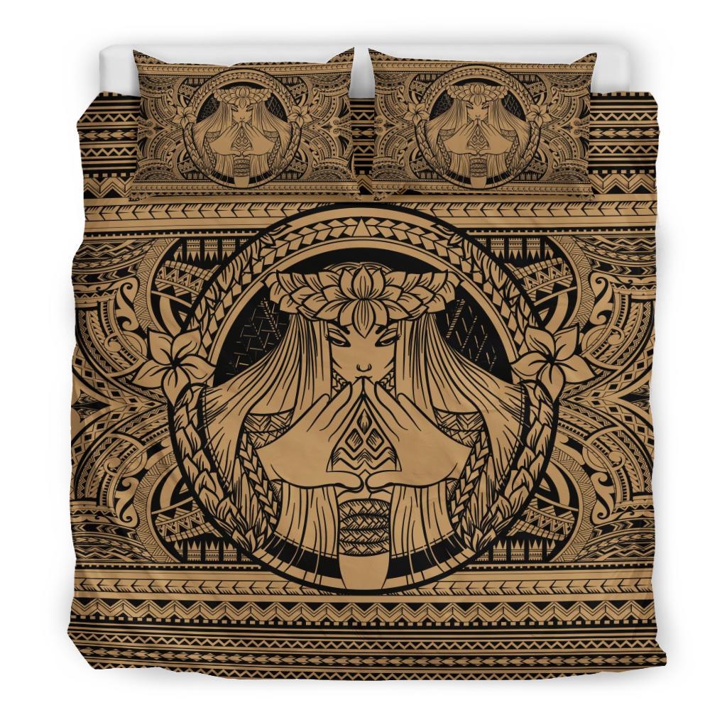 Hawaiian Madame Pele Plumeria Polynesian Bedding Set Gold - Polynesian Pride