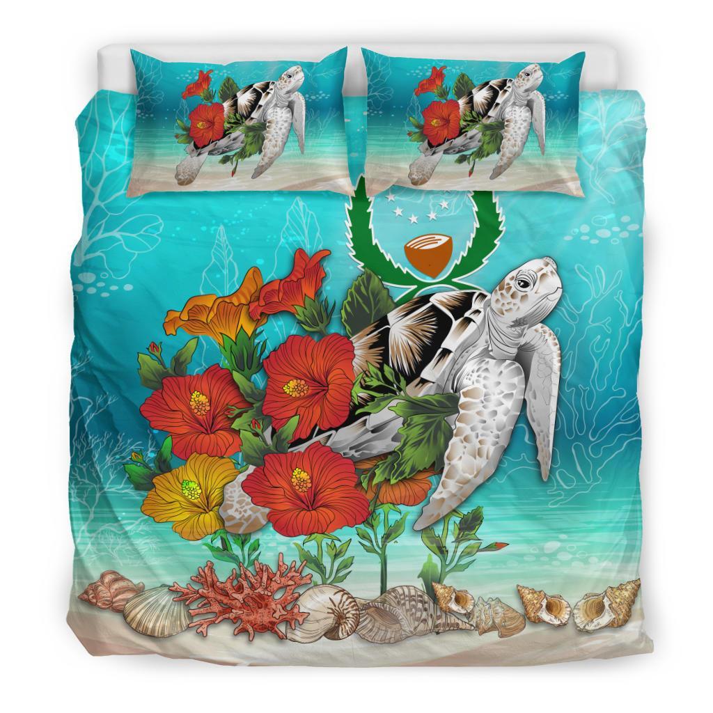 Polynesian Duvet Cover Set - Pohnpei Bedding Set Ocean Turtle Hibiscus Blue - Polynesian Pride