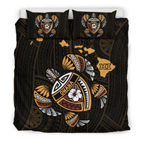 Hawaiian Map Turtle Ohana Hibiscus Kakau Polynesian Bedding Set - Polynesian Pride