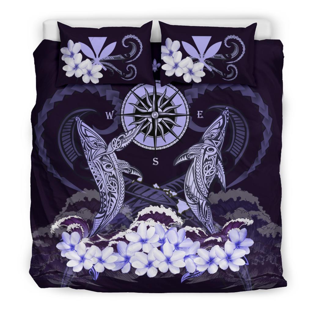 Polynesian Duvet Cover Set - Hawaii Bedding Set Shark Polynesia Compass Plumeria Purple Purple - Polynesian Pride