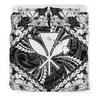Hawaiian Map Kanaka Hibiscus White Polynesian Bedding Set - Polynesian Pride